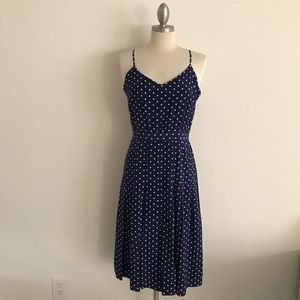 J. Crew Navy Polka Dot Midi Dress